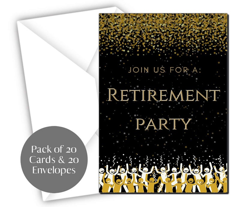 Elcer Retirement Party invitations | Retired Invites cards | 20 Count With Envelopes Black & Gold | Join us Your are Invited Fill In Style | Happy Retirement Celebration - Image 1